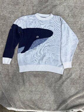 Aelfric Eden Loneliest Whale Knit Sweater Navy White Size M